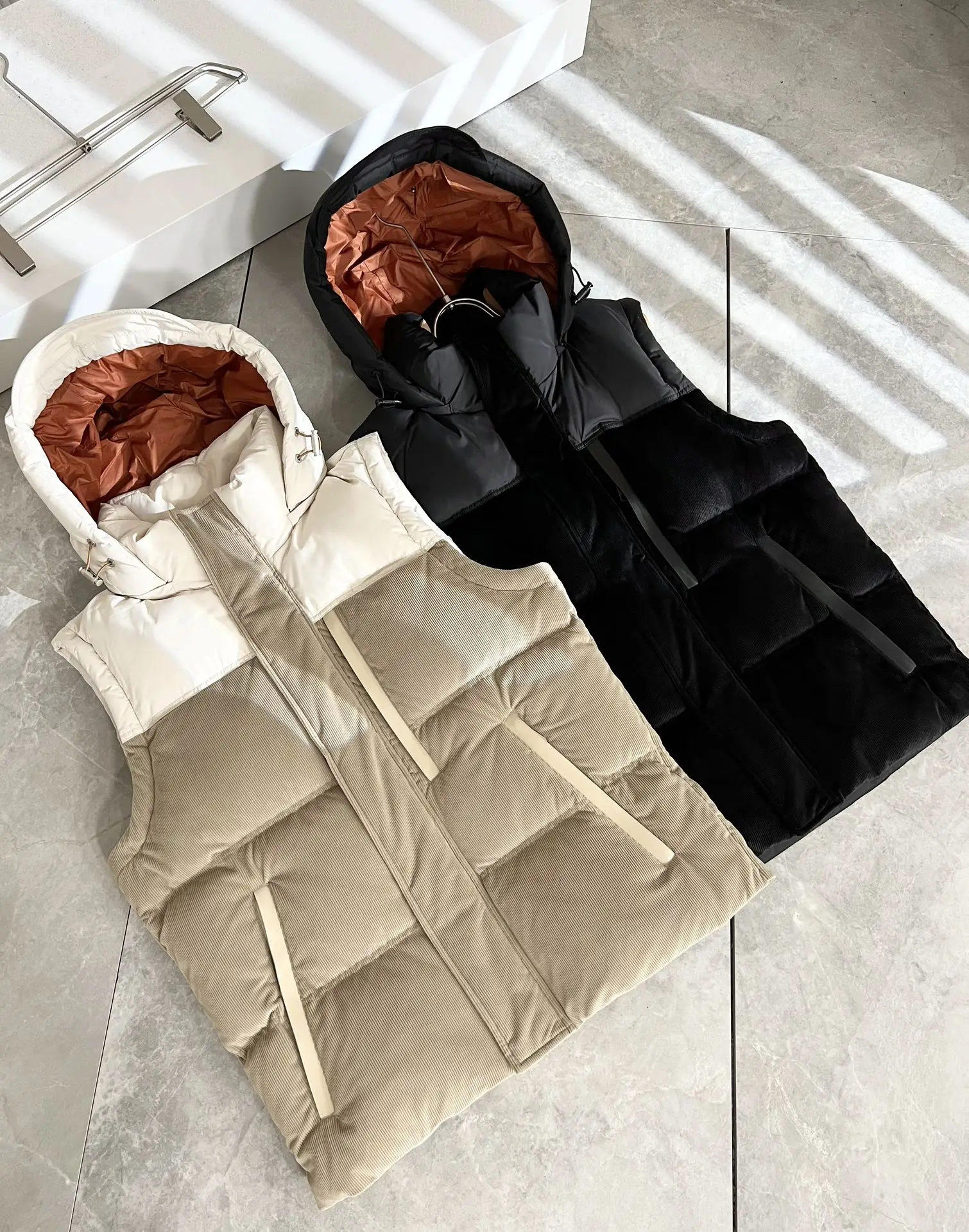 2025DIKU JINGMen\'s autumn and winter new product corduroy splicing down jacket vest jacket, soft and delicate 90 white duck down