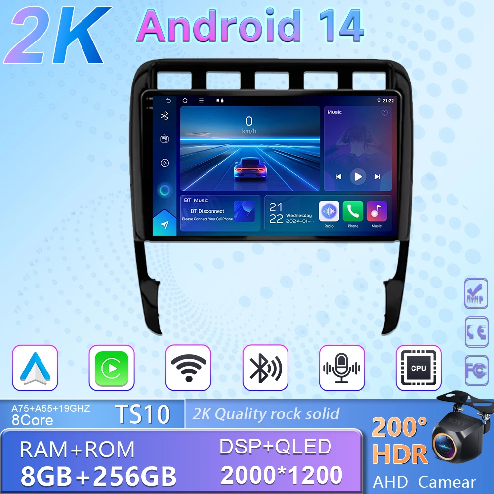 

Android 14 Car Radio Car Multimedia Video Player WIFI for Porsche Cayenne 957/955 2002 - 2010 HeadUnit GPS Autoradio Carplay BT