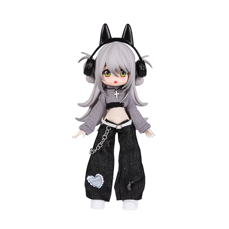 Bjd Doll Clothes Street Fashion Temperament Jeans Vest Sweater Set With Cross Necklace Baby Doll Toys for Girls Accessories - view 6