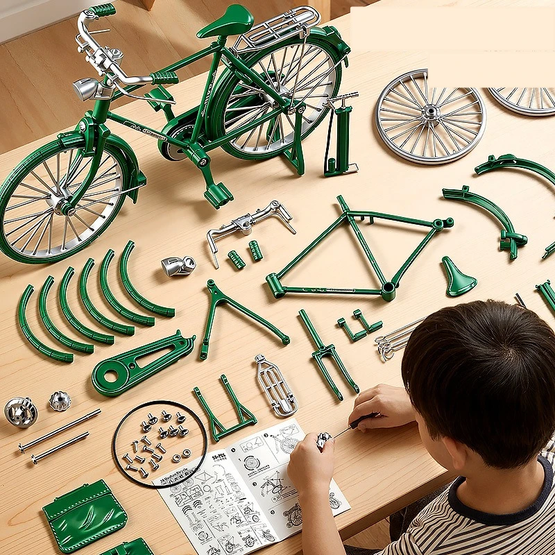 DIY Assembled Bicycle Model Ornament Mini Handcraft Bike Building Kit Decorative Desk Display Figurine Toy Gift For Collection