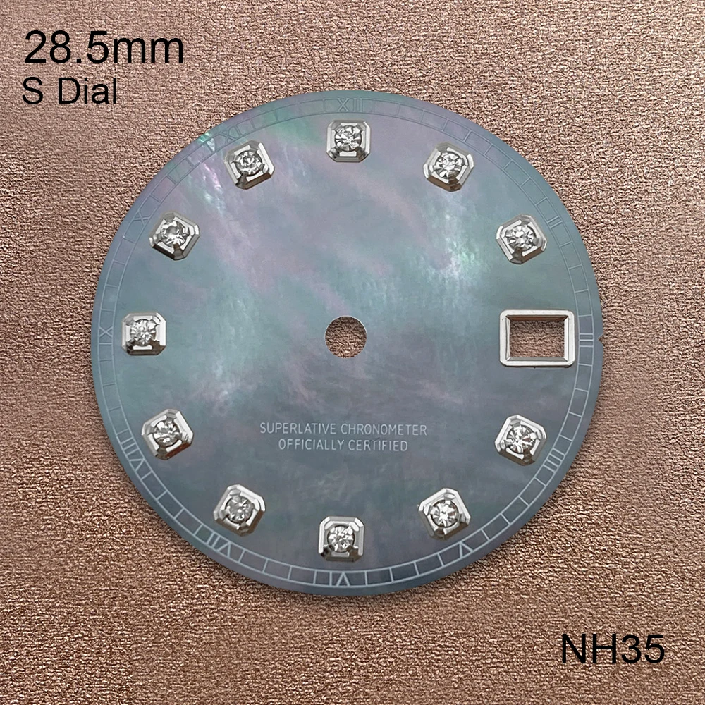 28.5mm S Logo Diamond Dial Suitable For NH35/NH36 Japan Movement Fritillaria Quality Dial Watch Modification Accessories