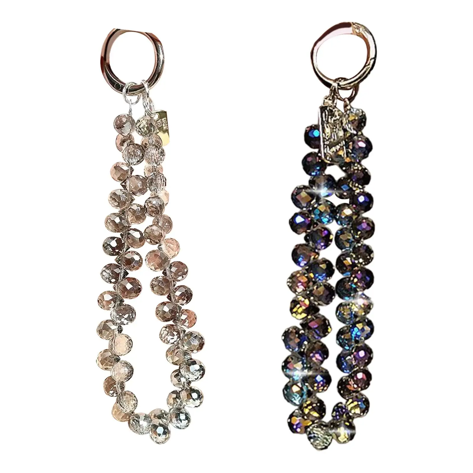 Fashion Glass Phone Charm Chain Smooth Beaded Wrist Strap Pendant Plush Keychain Bag Charm for Women