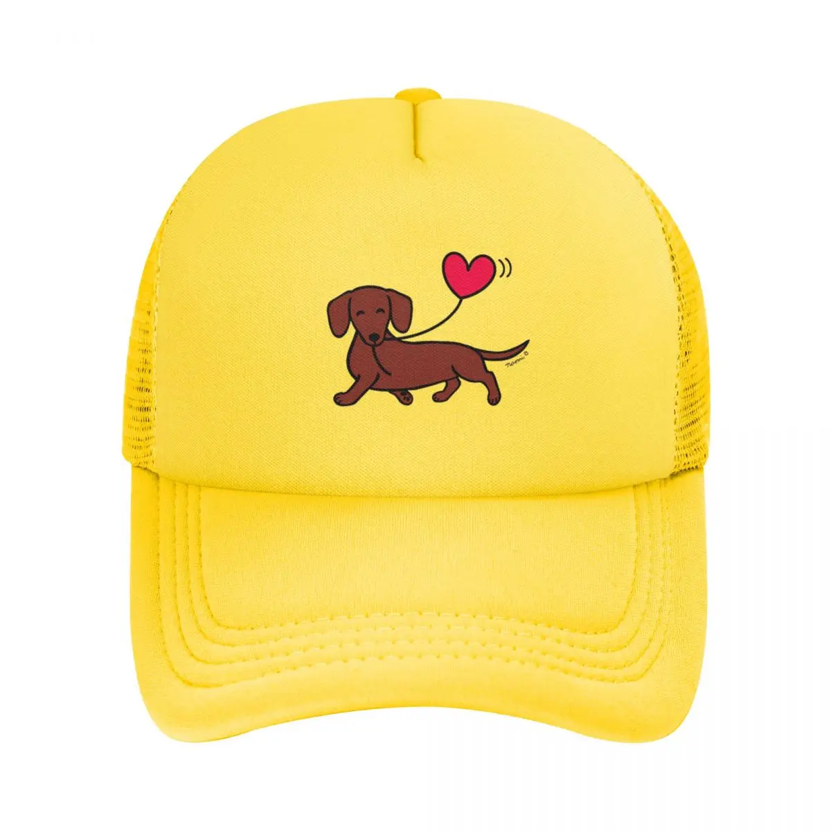 Red Smooth Dachshund Heart Balloon Mesh Baseball Caps Snapback Fashion Baseball Hats Breathable Casual Casquette Outdoor Unisex