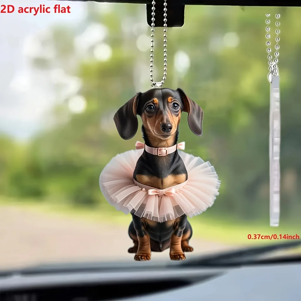 2D Cute Dachshund Pendant Acrylic Keychain Fun Hanging Decoration Car Mirror Accessory Home Decor Fun Ideal Holiday Gift For Her