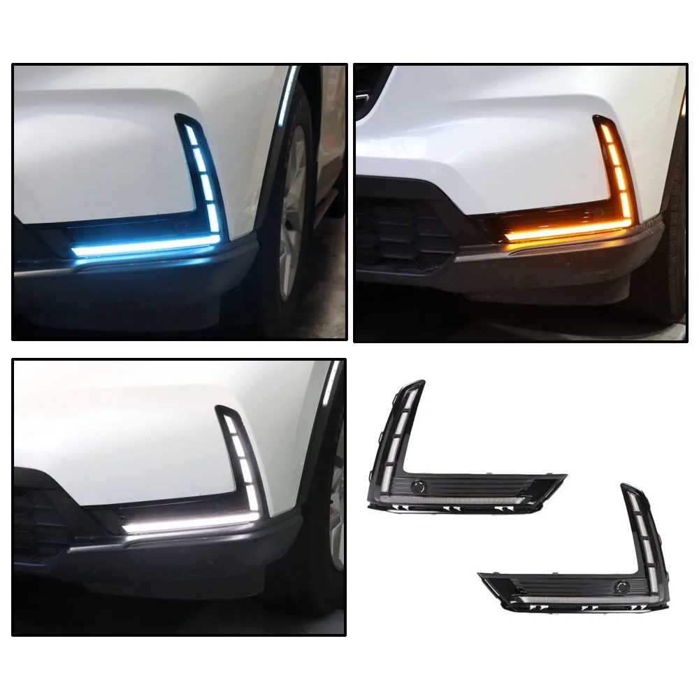 1 Set Car LED Daytime Running Light For Honda CR-V CRV 2023 2024 With Dynamic Turn Signal DRL Daylights Fog Lamp Cover
