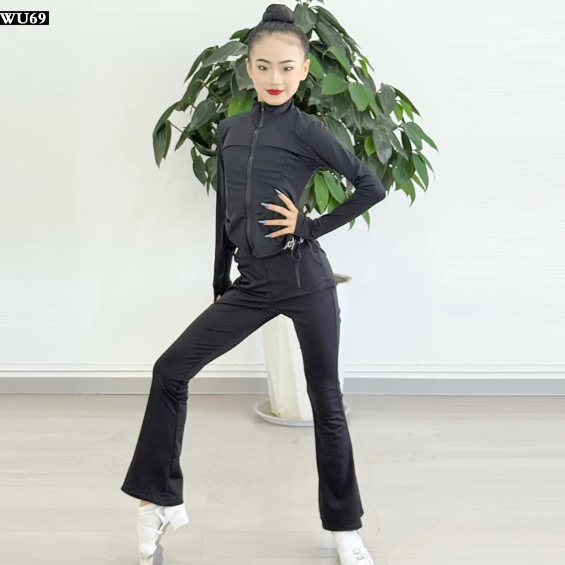 ชุดฝึกซ้อมเต้นละตินสำหรับเด็กผู้หญิง ชุดฝึกซ้อมการแสดงเต้นสำหรับเด็กคุณภาพสูงแบบใหม่ ชุดกางเกงแยกชิ้น