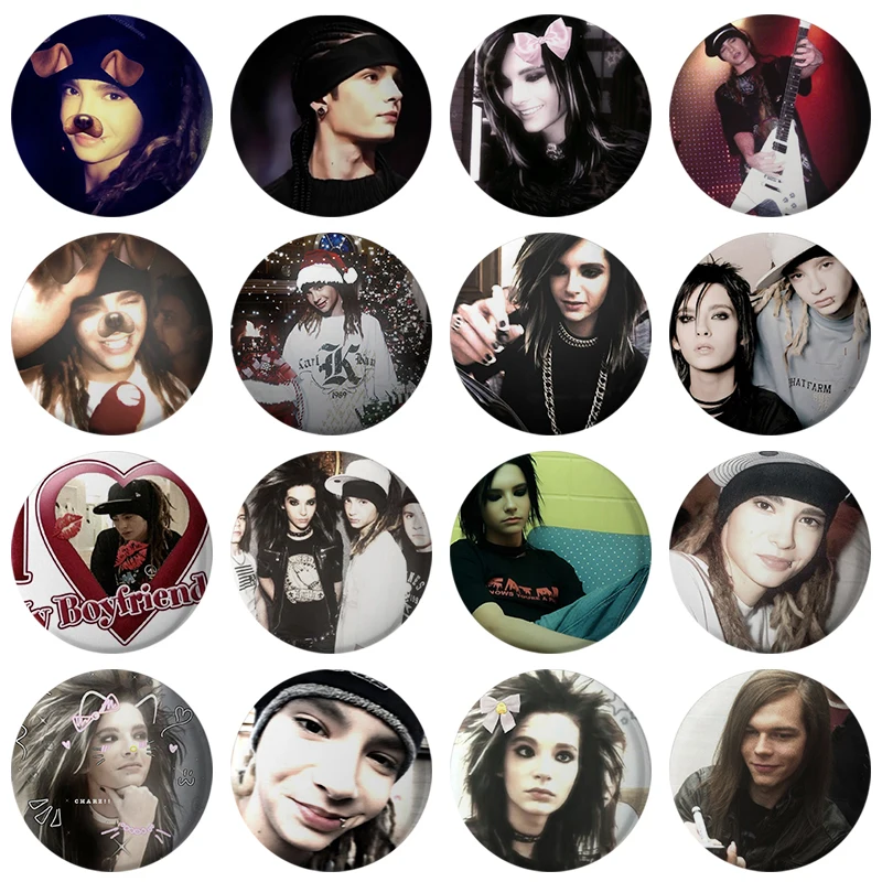 Hot Retro Rock Band Tokio Hotel Bill Kaulitz Pin de botón rosa broche de Rock gótico insignia mochila decoración Fans coleccionar regalos de fiesta