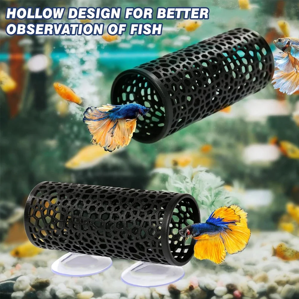 1 pc Betta Fish Tunnel Toy Hollow Sleeping Tube with Suction Cup Betta Hammock Hidden Resting Tube for Fish Tank Decorations