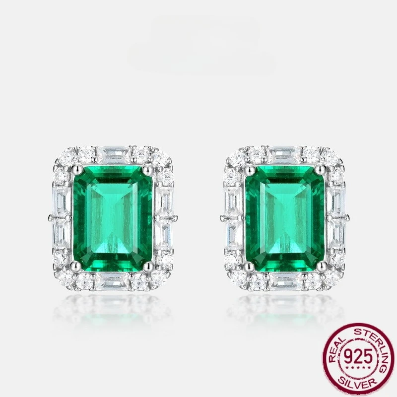 

New S925 pure silver geometric luxury cultivated emerald inlaid cultivated colorful jewelry earrings wedding jewelry