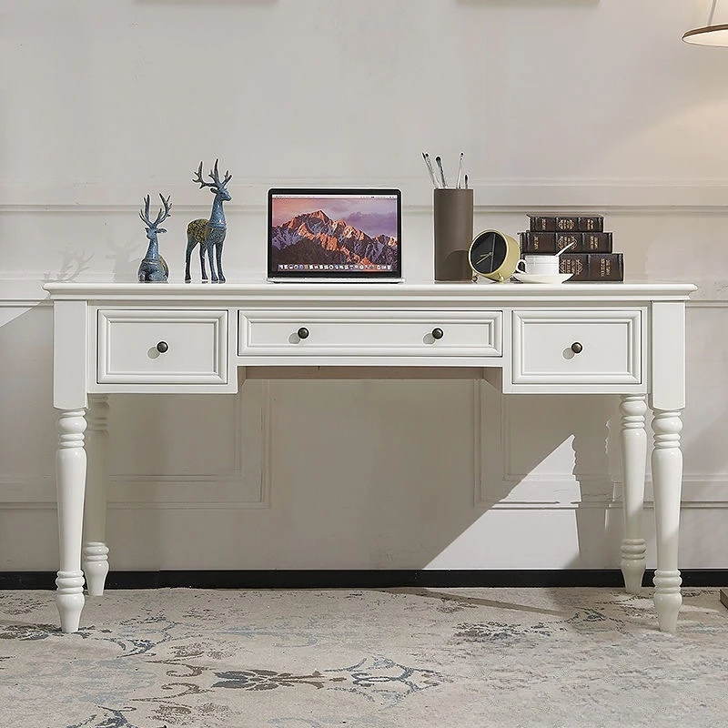 

American solid wood white simple small apartment room home writing bedroom study computer desk