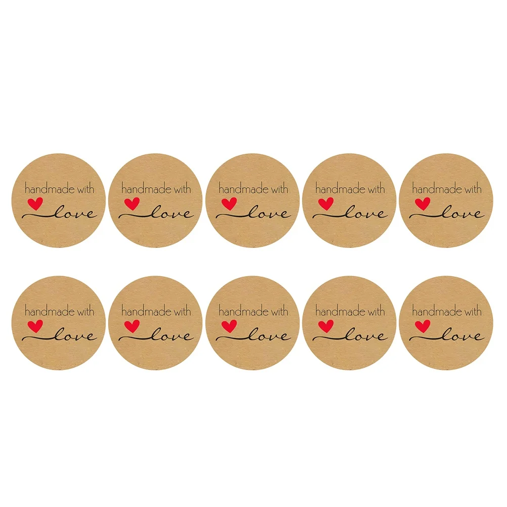 

500 Sheets Paper Kraft Paper Stickers Stickers Self Adhesive Sealing Brown Tags Handmade Love Roll Decorative Packaging