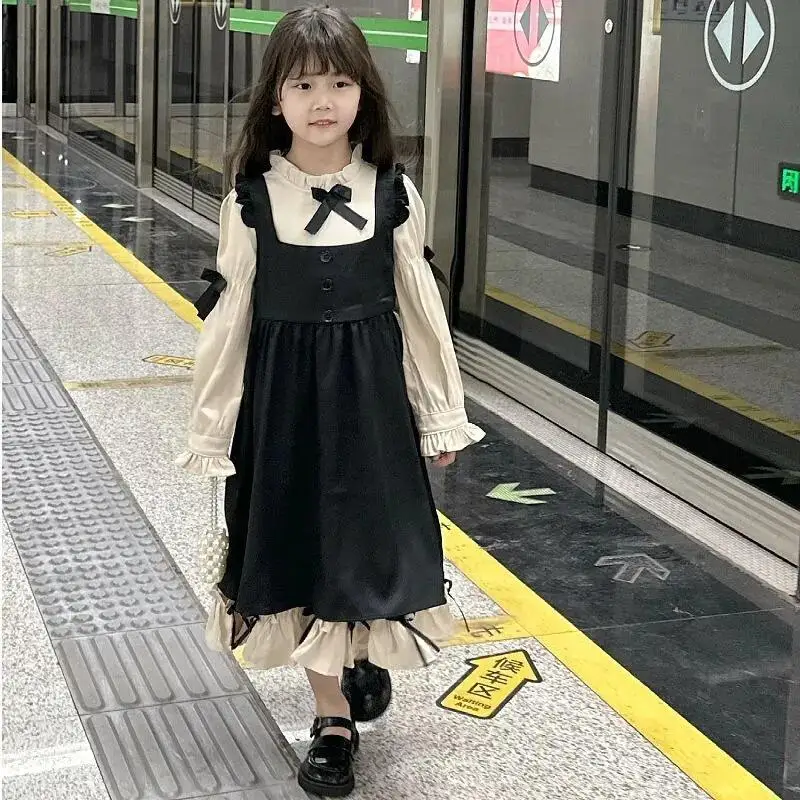 

Kawaii Girl Fashion Tops Dress Student Spring and Autumn Casual Cartoon Round Neck Long Sleeves Shirt Skirt Children's Clothing