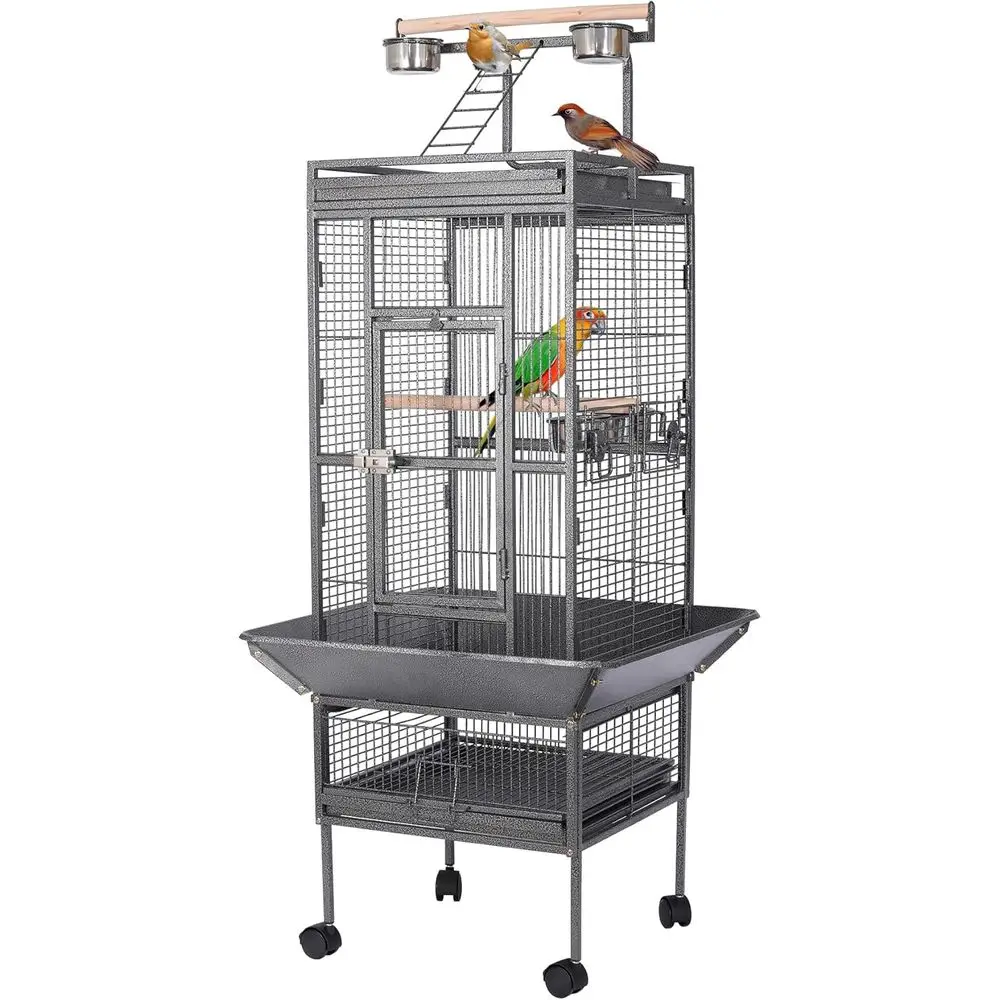 

Large 62 Wrought Iron Bird Cage with Rolling Stand for African Grey, Parrots, Cockatiels, and Small Birds