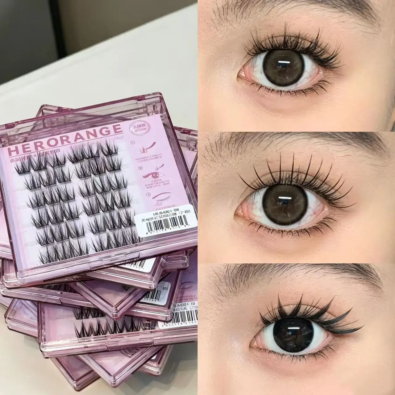 Herorange Stemless Glue Free Lashes: 12 beliebte Styles mit integriertem Kleber, leicht zu entfernen, natürlich geschwungen, für tägliches Dating-Make-up