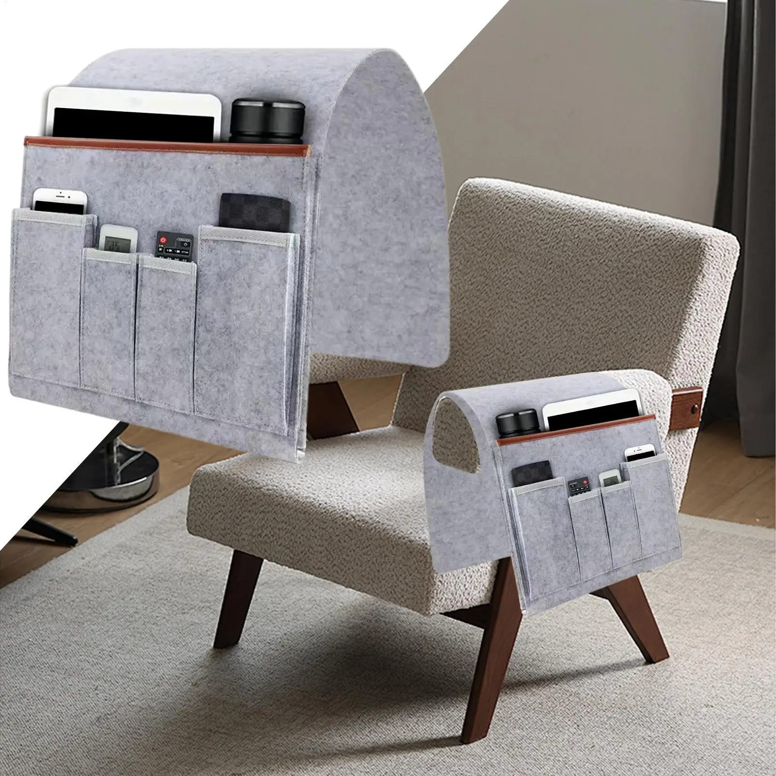 Household Armchair Caddy Felt Couch Recliner Armrest Organizer For Tablet Cell Phone Remote Control Hanging Storage Bag ﻿