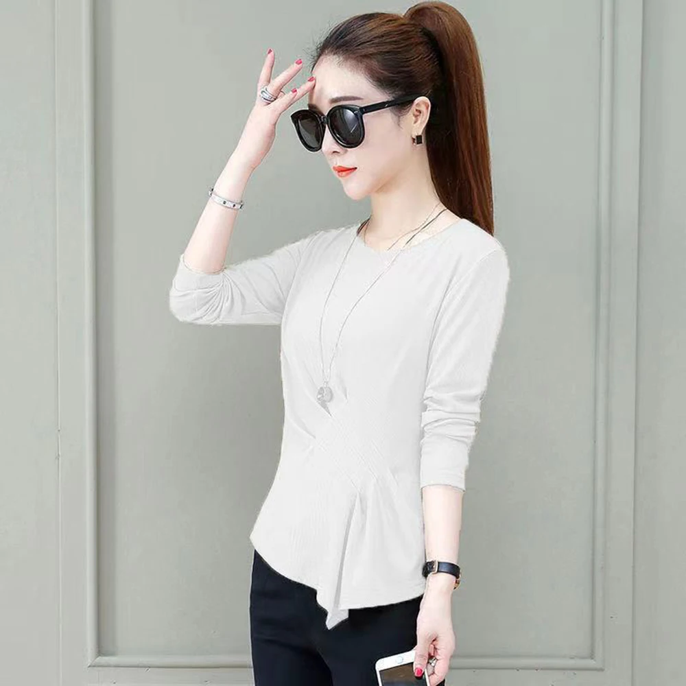 Slimming and slimming long sleeved t-shirt women\'s top 2024 new spring and autumn fashion stylish irregular slim fit base shirt