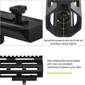 Black Low Profile Handguard Adapter, Accessory Rifle, Picatinny Bipe, Sling Stud, Midten Fit, M Lok, 6, 9 Mount, AR15, New Main Bipode Sales for Rifle - №1