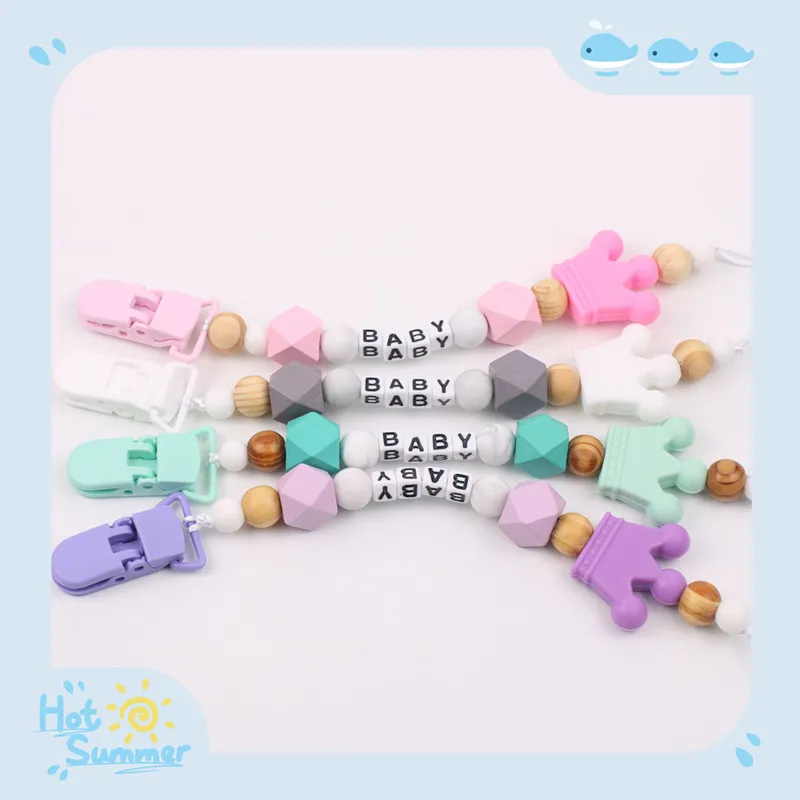 Baby Girls Boys Pacifier Clips Silicone Beads Crown Pacifier Chain Holder Baby Shower Gift Baby Accessories Gifts