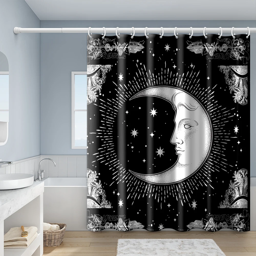 Sun Face Planet Shower Curtains Bathroom Curtain Frabic Waterproof Polyester Bath Curtain with Hooks