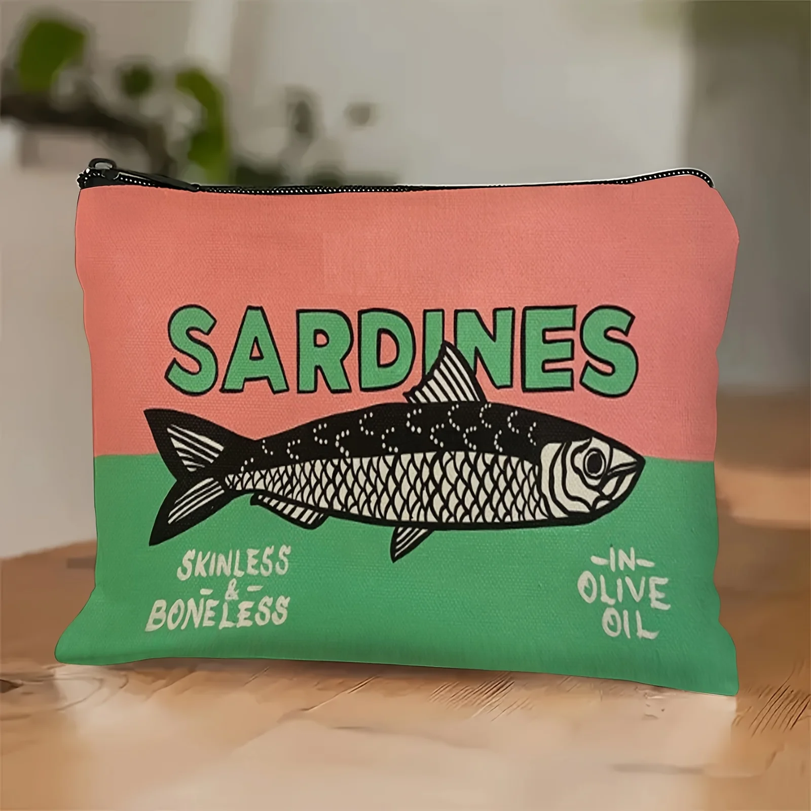 Unisex-Adult Mixed Color Trendy Mini Zipper Pouch  Cosmetic Bag Multi-functional Storage with Olive Oil Sardines Design Portable