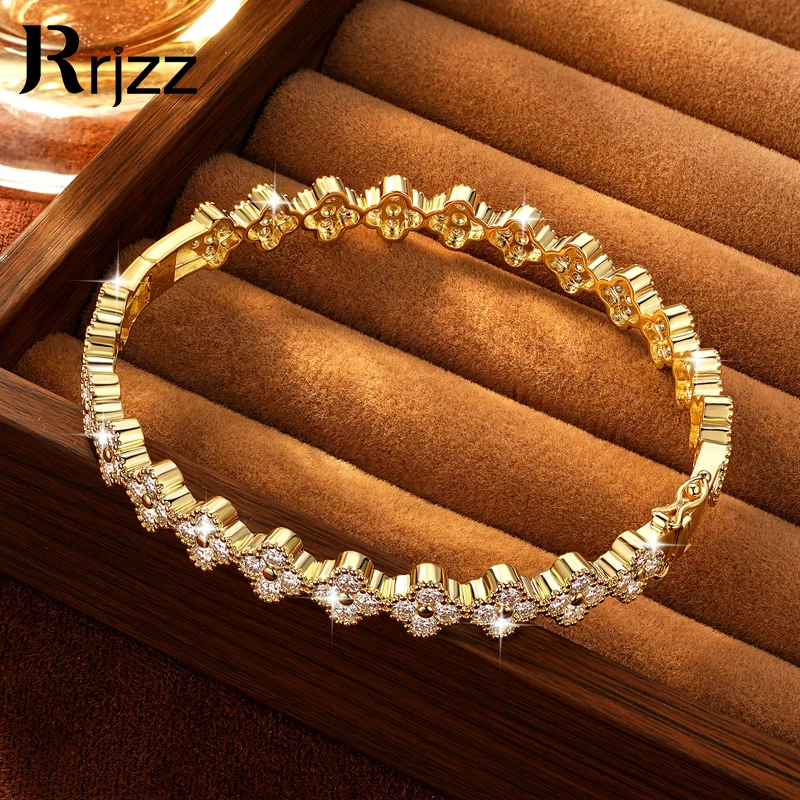 Rrjzz 2.5mm D-Color Full Moissanite Vintage Elegance Women Clover Bracelet Lab Imitation Diamond Four-Leaf Bracelet Jewelry Gift