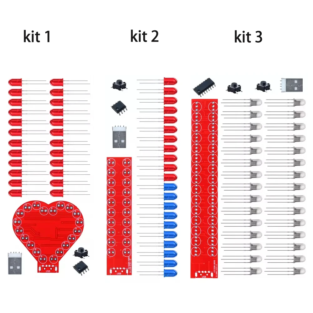 DIY electronic soldering kit for beginer simple USB led flashing pcb circuit learning soldering practice(3 optins)