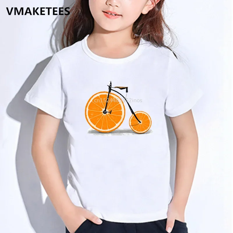 Kids Summer Short Sleeve Girls & Boys T shirts Lemon Bike Print Children\'s T-shirt Fruit Bicycle Funny Baby Clothes,HKP5178