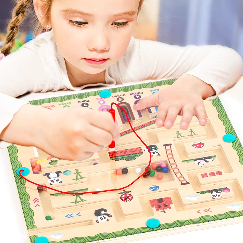 Wooden Panda Magnetic Bead Maze - Multifunctional Logic Puzzle Toy Children's Color Sorting And Fine Motor Skill Development