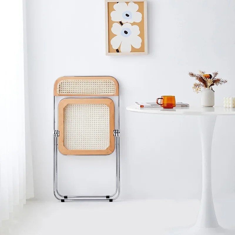 Скандинавский средневековый складной стул, современный минималистичный обеденный стул из нержавеющей стали в стиле ins, декоративный стул из ротанга