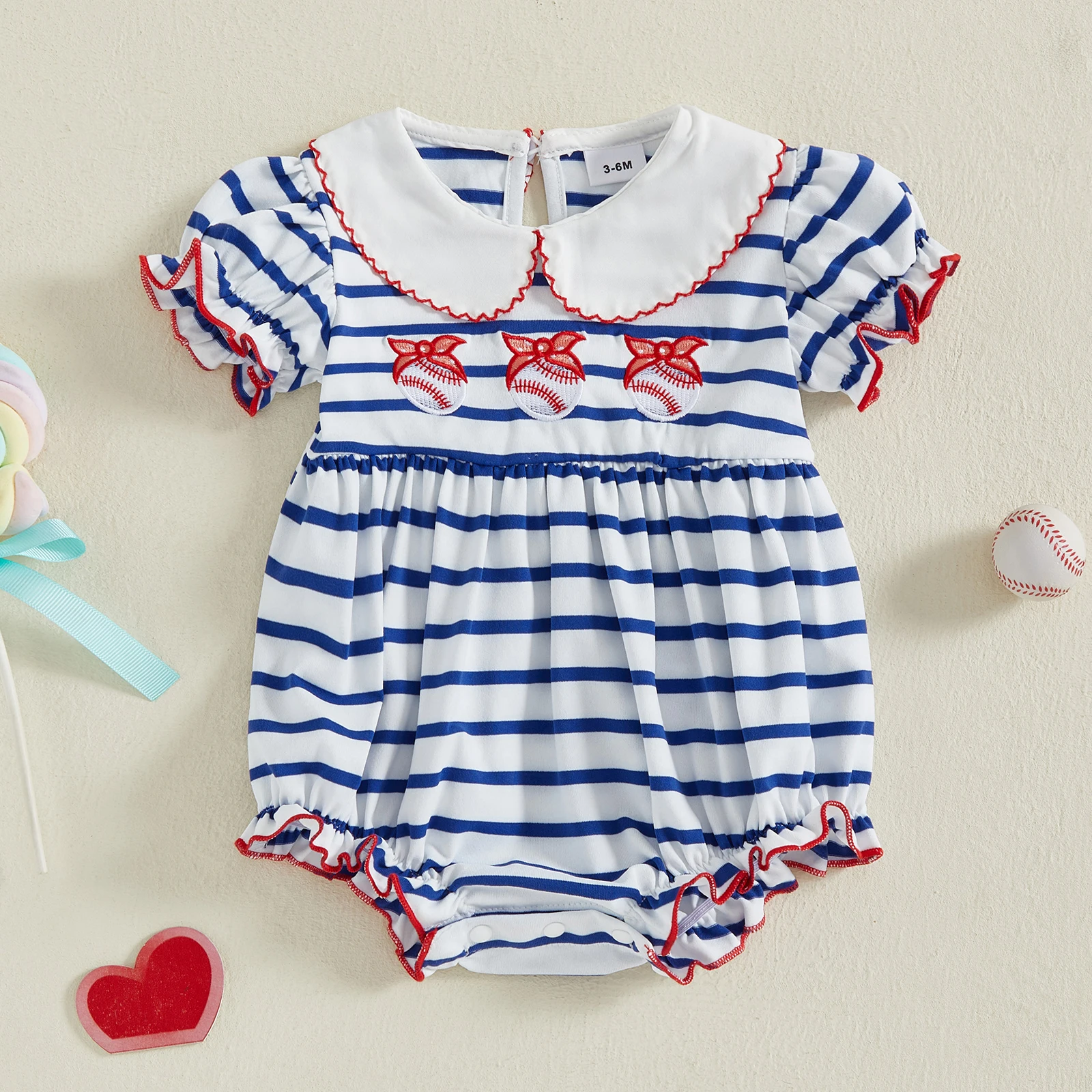 

VISgogo летний комбинезон для маленьких девочек, повседневный полосатый комбинезон с кукольным воротником и короткими рукавами для новорожденных для малышей