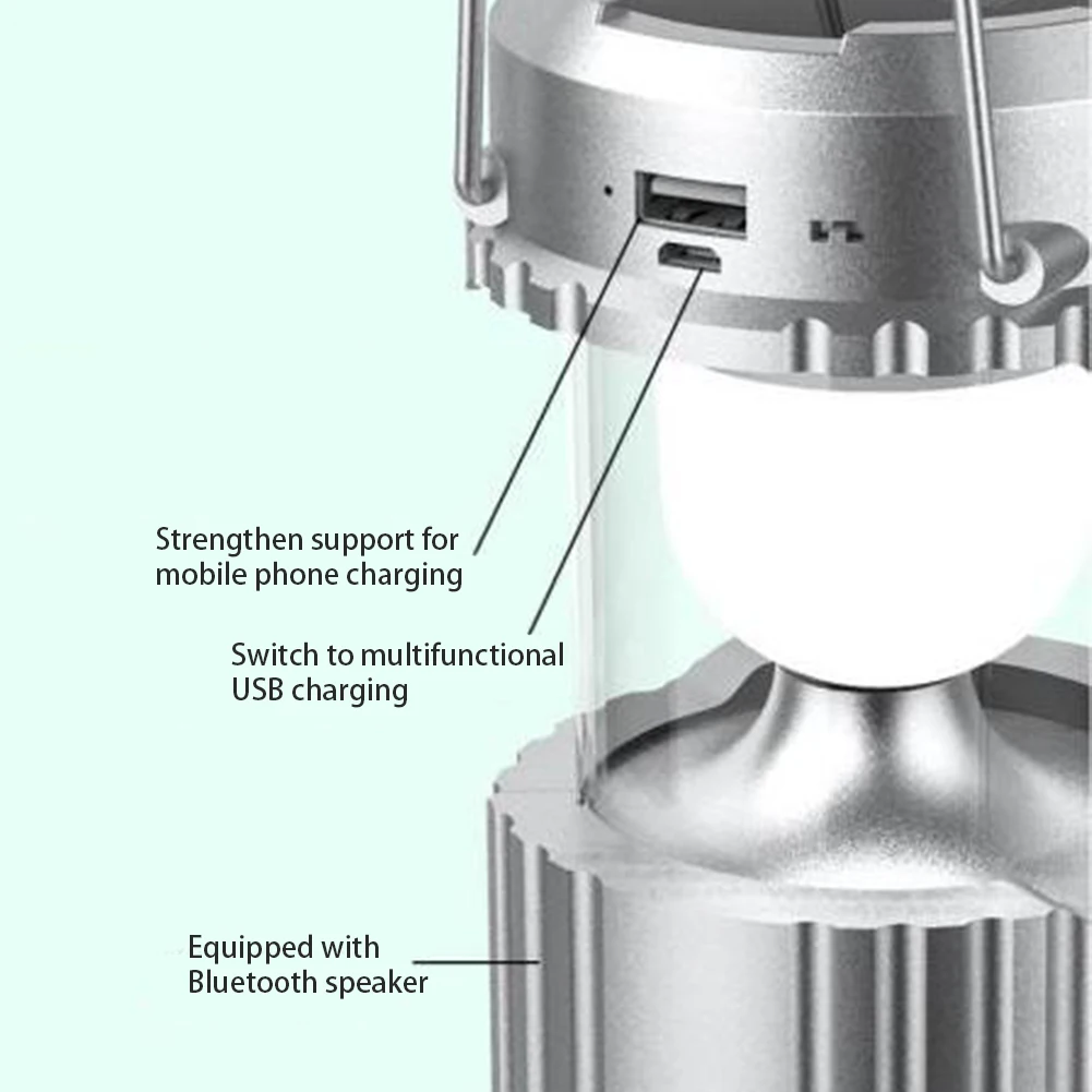 USB充電式ソーラーランタン,LED,ポータブル,ファン,テント,緊急ランプ,懐中電灯,外部バッテリー,屋外,Bluetooth制御