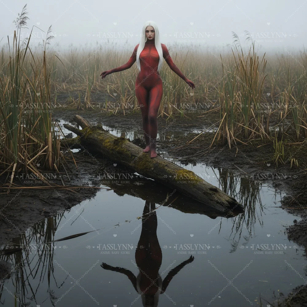 Red Skeleton Muscle Print Zentai Bodysuit, Women Full Body Human Texture Jumpsuit, Horror Costume for Halloween Cosplay Party view 4