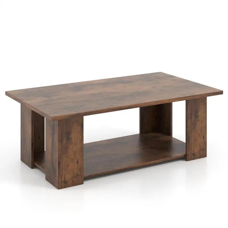 

Large 36/41 Inch 2-tier Wooden Modern Coffee Table with Storage Shelf-Coffee