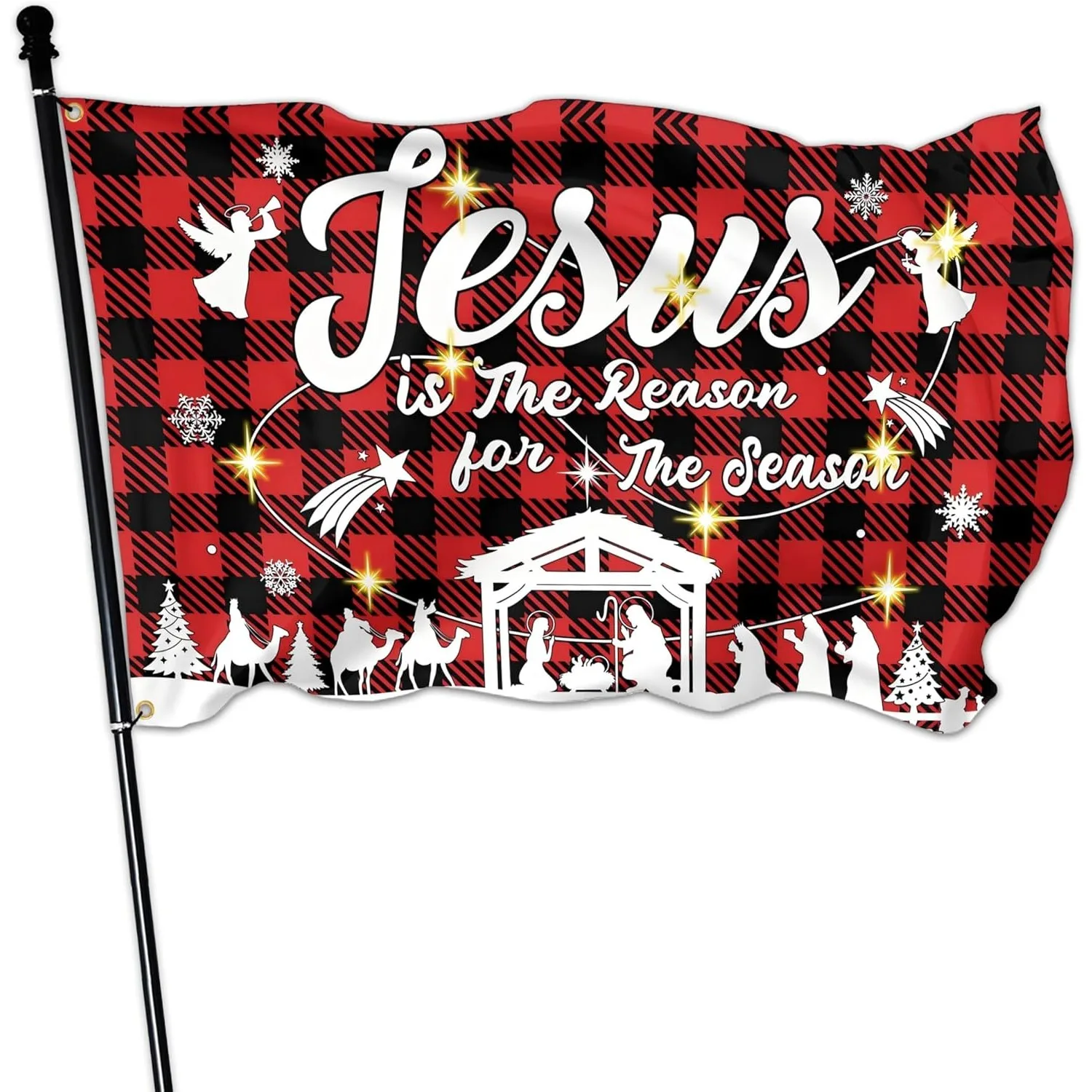 Jesus Is The Reason for The Season Flag 3x5 Ft Christmas Nativity Flag Christian Jesus Nativity Scene Flag for House Banner Sign