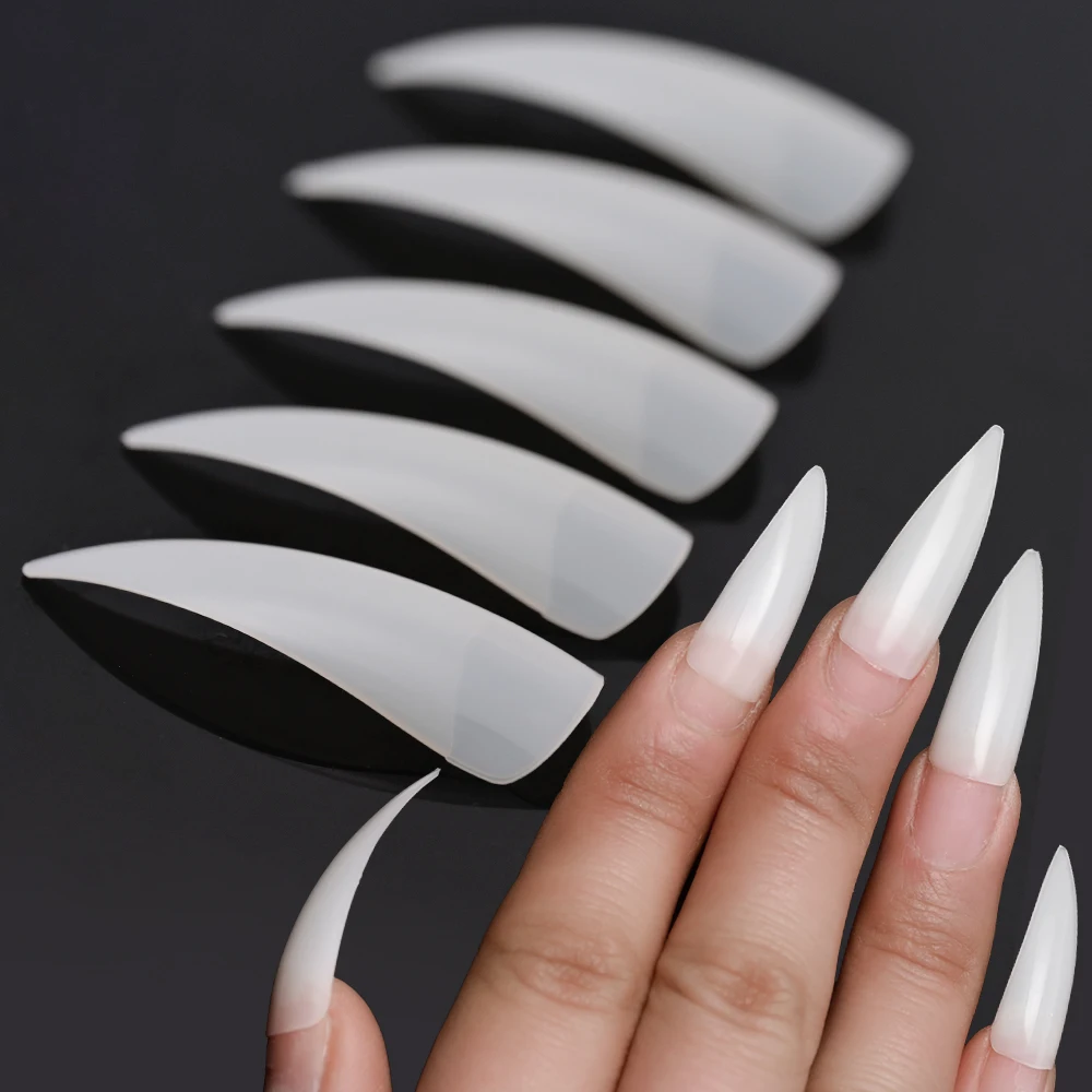 600Pcs/Bag Long Acrylic Half Cover Nail Tips Eagle Claw Sharp End Stiletto False Nails Tips Manicure Artificial Fake Nails