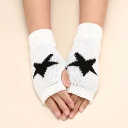 Autumn Winter Knitted Woolen Gloves Ins Fashion Y2K Men's Women's Half Finger Warm Five Pointed Star Fingerless Gloves Unisex