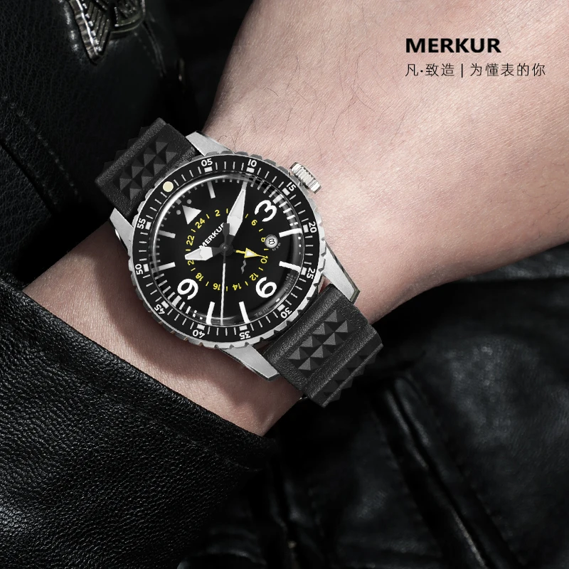 MERKUR Men Pilot 100m Diving Watch Time GMT Watch Automatic Top Brand Sapphire Glass Men Watches Reloj Hombre Machinery Watch