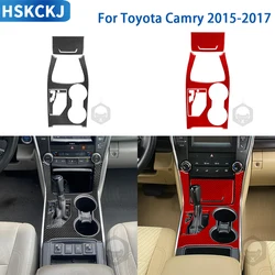 For Toyota Camry 2015 2016 2017 Accessories Carbon Fiber Car Interior Storage Cup Holder Gear Panel Trim Sticker