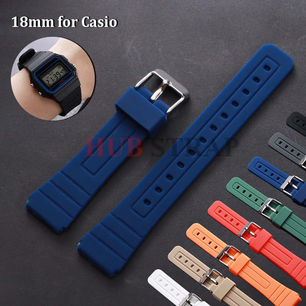 18mm Soft Silicone Watch Strap for Casio F91W F105/108 A158/168 W800H SGW400 AE1200/1300 F84 Men's Waterproof Rubber Wrist Band