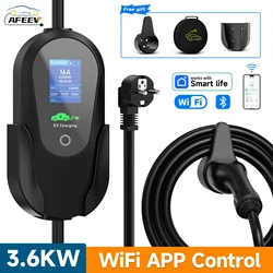 AFEEV Tipo 2 Carregador EV Portátil 3.6KW 16A 1 Fase Wallbox Type1/GBT EVSE Cabo de Carregamento Rápido Plugue UE WiFi APP Controle Bluetooth