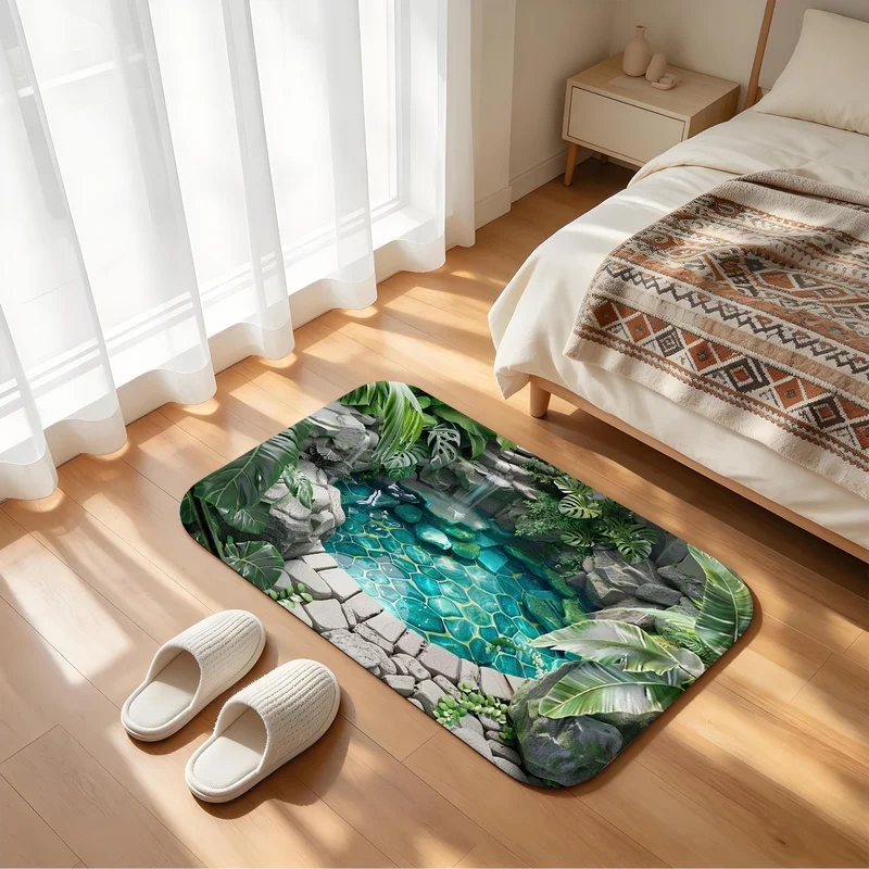Bath Mat Rainforest Plant Secret Pool Scenery Non Slip Bathroom Rug Water Absorbent Quick Dry Shower Doormat