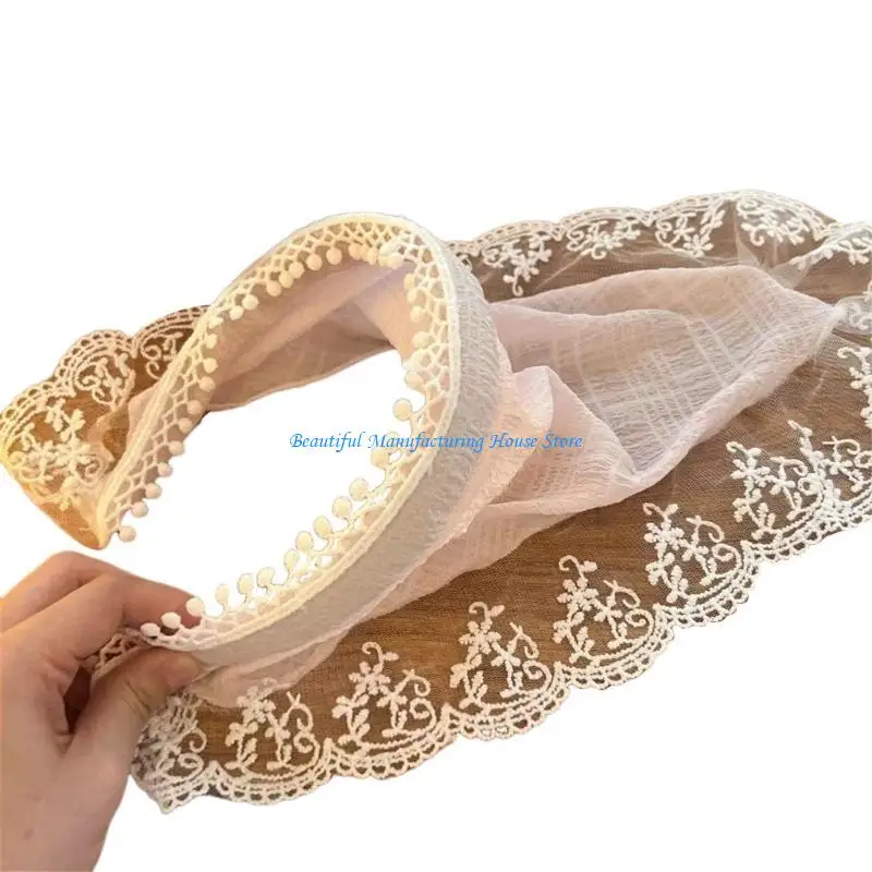 

E56A Student Lace Trim Kerchiefs Headscarf Lace Trim Sunproof Bandana Sheer Kerchiefs