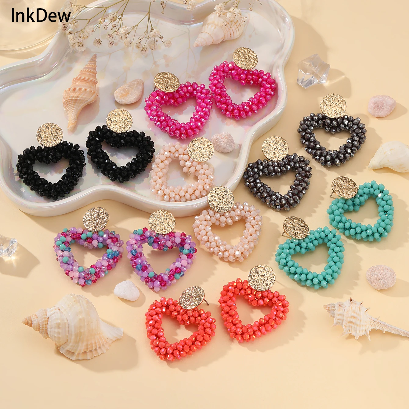 INKDEW Heart Shape Drop Earrings Handmade Crystal Beads Earrings For Women Jewelry Big Long Earrings Fashion Jewelry Gift EA075