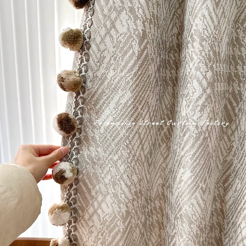 Coffee Jacquard Geometric Texture Thickened Chenille Curtains for Living Room Bedroom Partition Curtain Customization