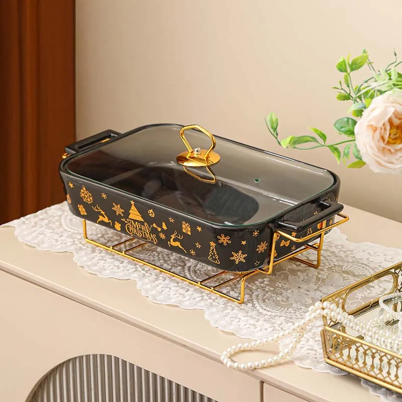 New Nordic style ceramic soup pot light luxury Christmas pattern binaural casserole household heatable fish plate