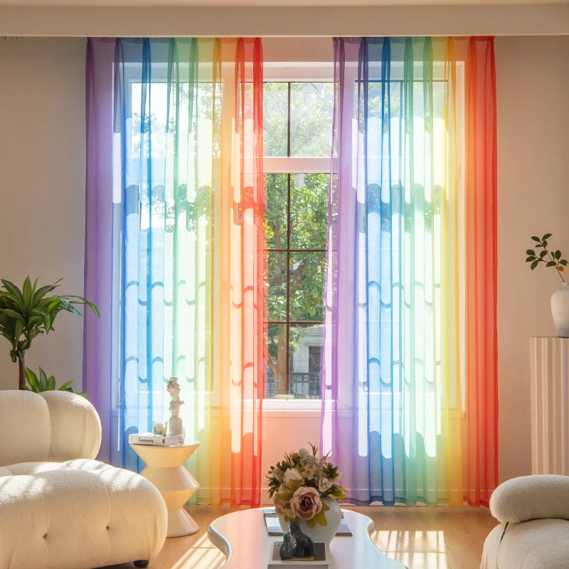 1 Pcs Gradient Color Sheer Curtain - Pocket Rod, Easy to Install, Stylish Home Decor for Bedroom, Living Room, Office