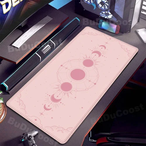 Alfombrilla de escritorio para ordenador XXL, teclado artístico rosa, alfombrilla para ratón con espacio lunar, alfombrilla para mesa de ordenador portátil, alfombrilla para ratón de escritorio suave antideslizante de goma de 900x400mm