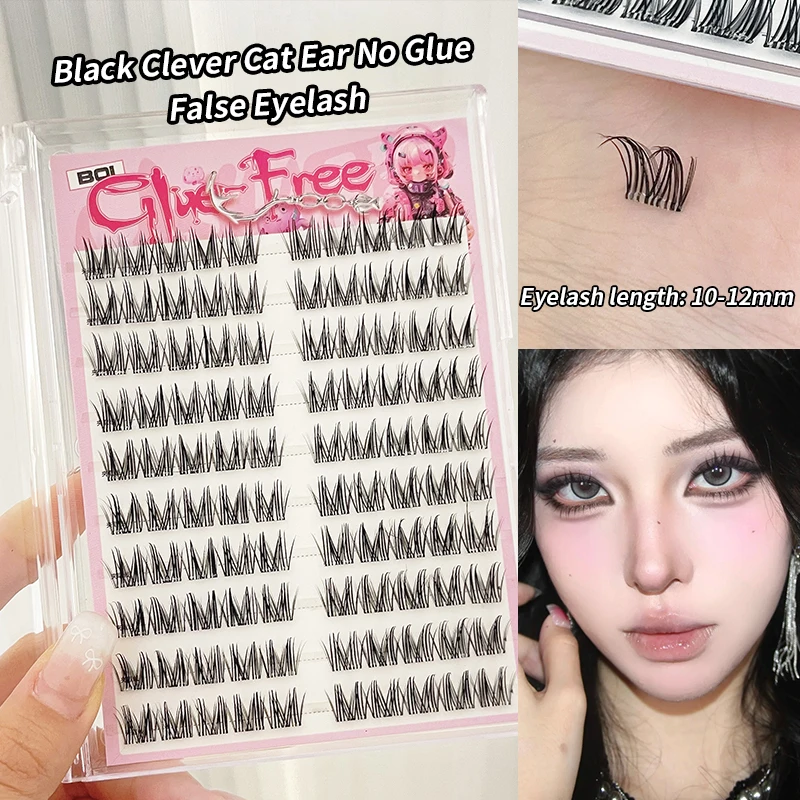 Pestañas postizas BQI sin pegamento, serie Flying Fox oblicuo, pestañas superiores segmentadas naturales, fáciles de usar para un aspecto de ojos mejorado