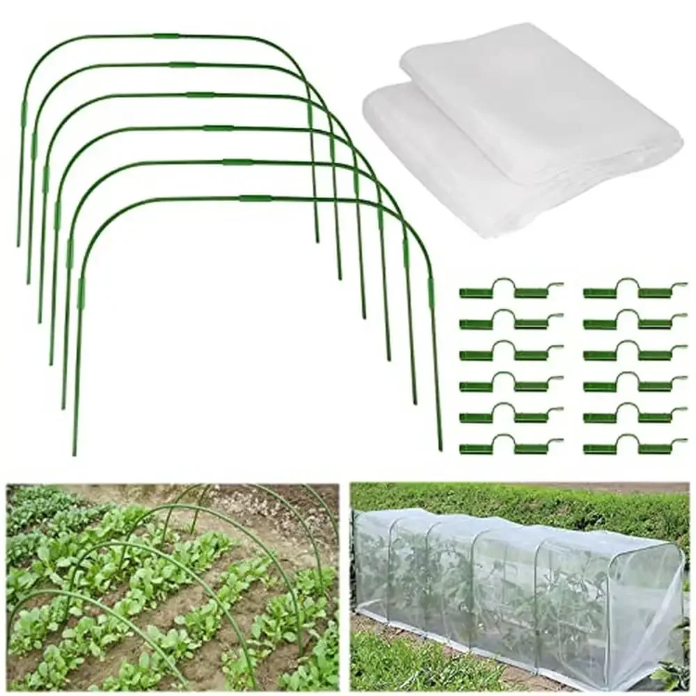 

Garden Netting Mesh Hoops Row Cover Support Frame Climbing Plants Stakes Clips Outdoor DIY Rust-Free Durable Lightweight