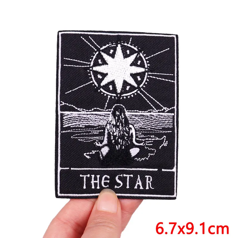 Tarot bordir Patch besi pada Patch DIY Punk Patch Iblis tengkorak menjahit applique Patch untuk pakaian setrika bordir stiker